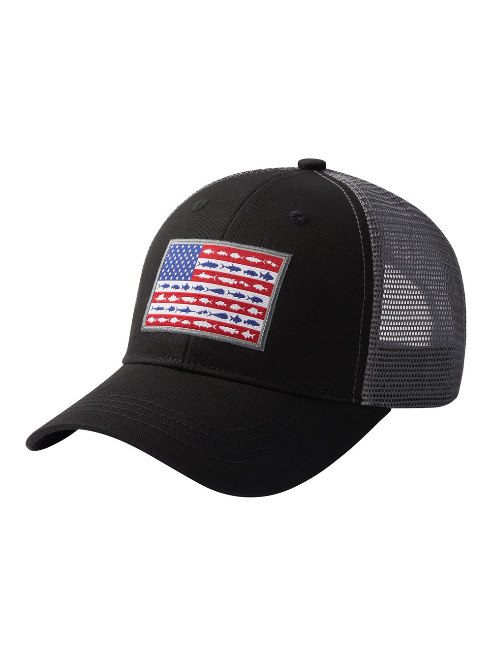 Altimate Fishing Hat Mesh Back for Men Women | Black, Fish Flag | Size OS